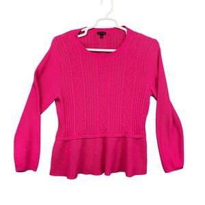 Talbots Womens XL Pink Cable Knit Peplum Pullover Sweater Long Sleeve Crewneck